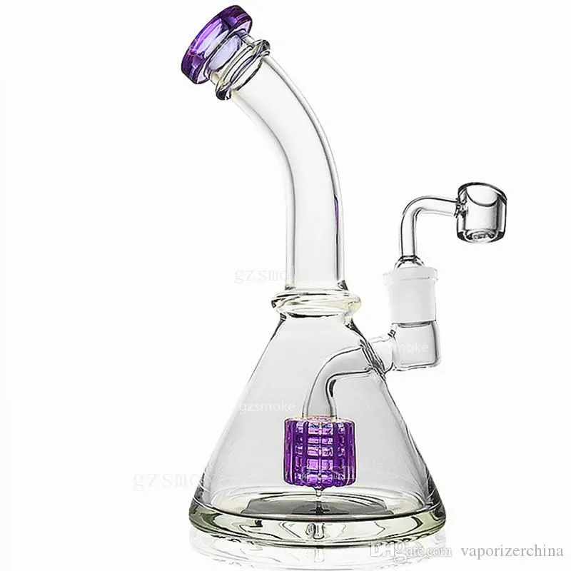 Hookahs beaker base Bong Purple spiral perc Smoke Pipe Heady Glass Oil Rigs Water bongs Bubbler with 14mm banger