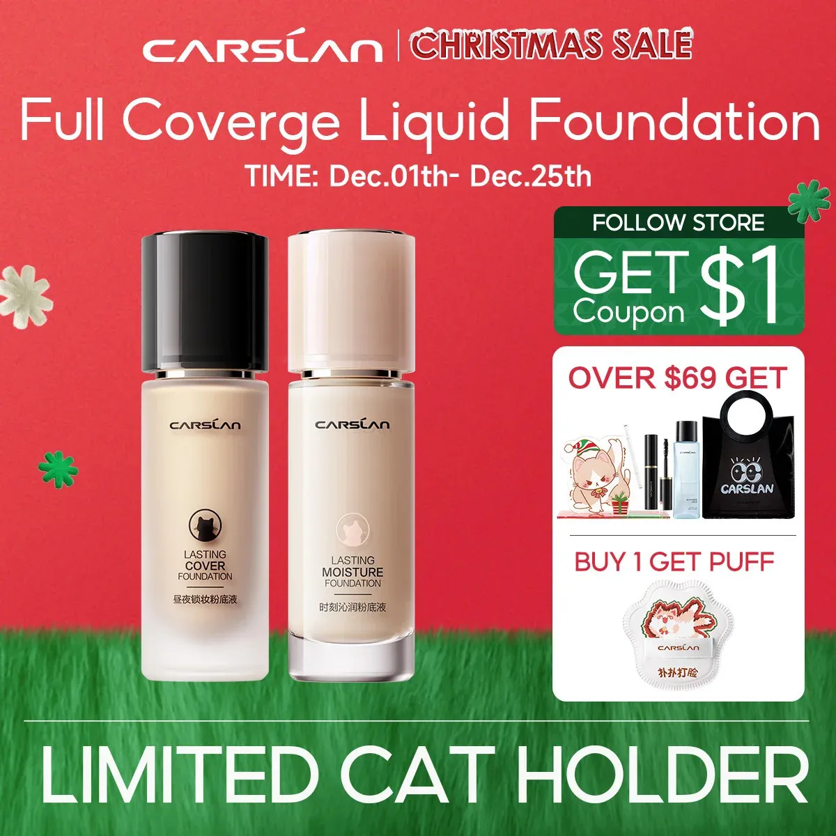 Carslan Longlasting Moisture Matte Liquid Face Foundation 전체 커버리지 컨실러 미백 석유 제어베이스 메이크업 240111