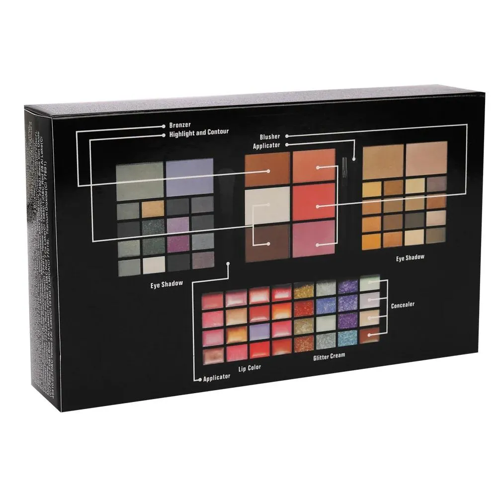 Boîte de maquillage de fard à paupières Gloss 74 Couleurs avec miroir Palette de fards à paupières imperméable Kits de brillance à lèvres professionnels