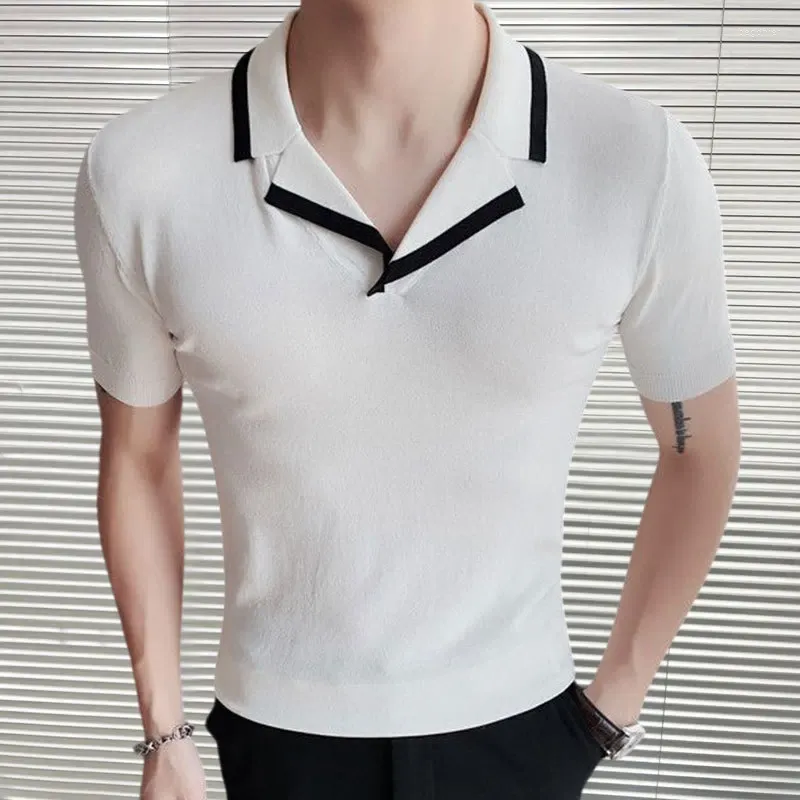 Herenpolo's 2024 Zomer Knitwear Korte mouwen Zwart Wit Contrastkleur Revers Polo Bottom Shirt Camisa Hombre Mannen Kleding