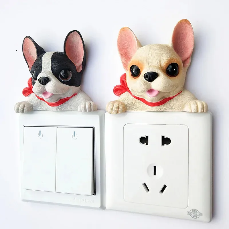 Franse Bulldog Hars Schakelaar 3D Muursticker Accessoires Socket Decoratie Kinderen Slaapkamer Poster Onoff Keuken Plug Ornament 240111