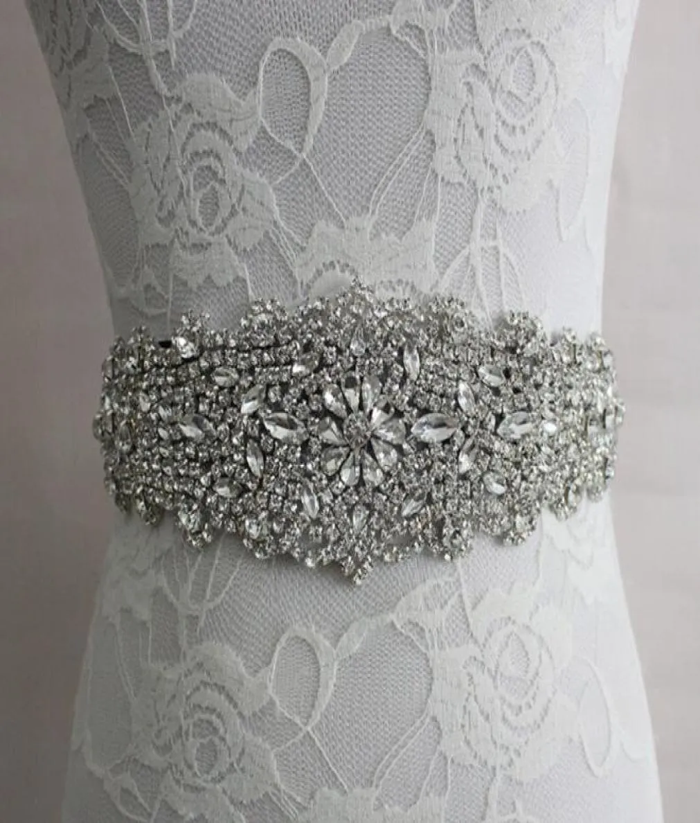 2019 Real Image Wedding Dresses Sash Bridal Belts Rhinestone Crystal Ribbon Tie Back Bridal Accessories Princess Handmade Fashion1408751