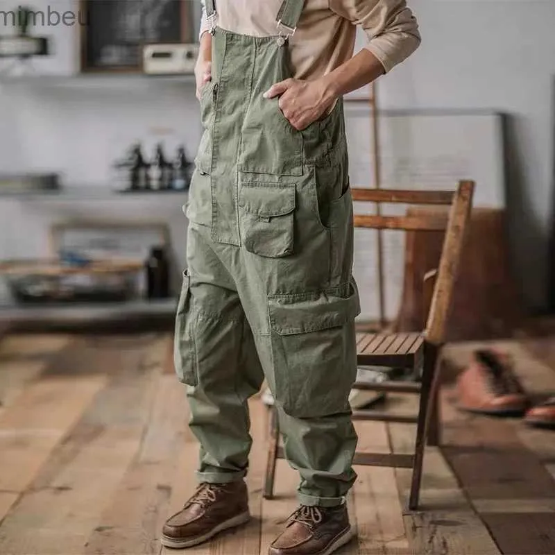 Mäns jeans retro Amerikanska bomullsoveraller Bibbs Loose Washing Jumpsuit Men suspenders Fyra säsonger i full längd baggy pantsl240111