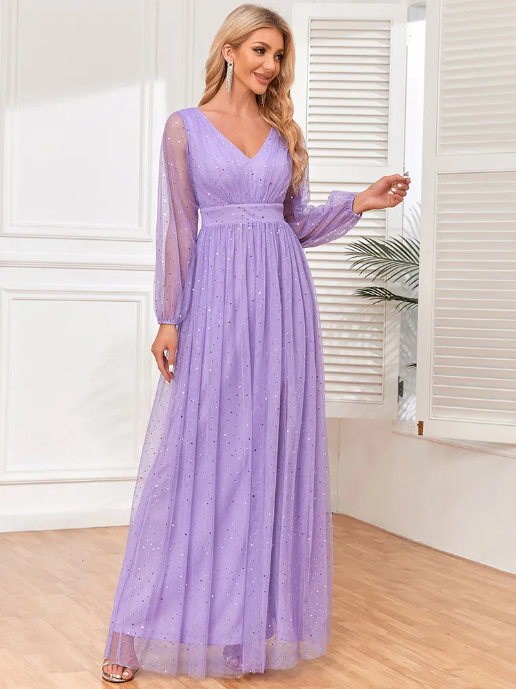 green emerald velvet dress Purple Tulle A Line Long Prom Dress Off The Shoulder Evening Dress US12 / Custom Color main image 1