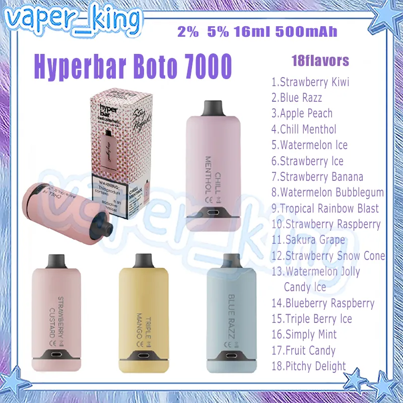 Hyperbar Boto 7000 Puff Disposable Electronic Cigarette Mesh Coil 16ml Pod 500mAh Battery Electronic Cigs Puffs 7K 2% 5% 18 Flavors Vape Pen Fast Delivery Kit