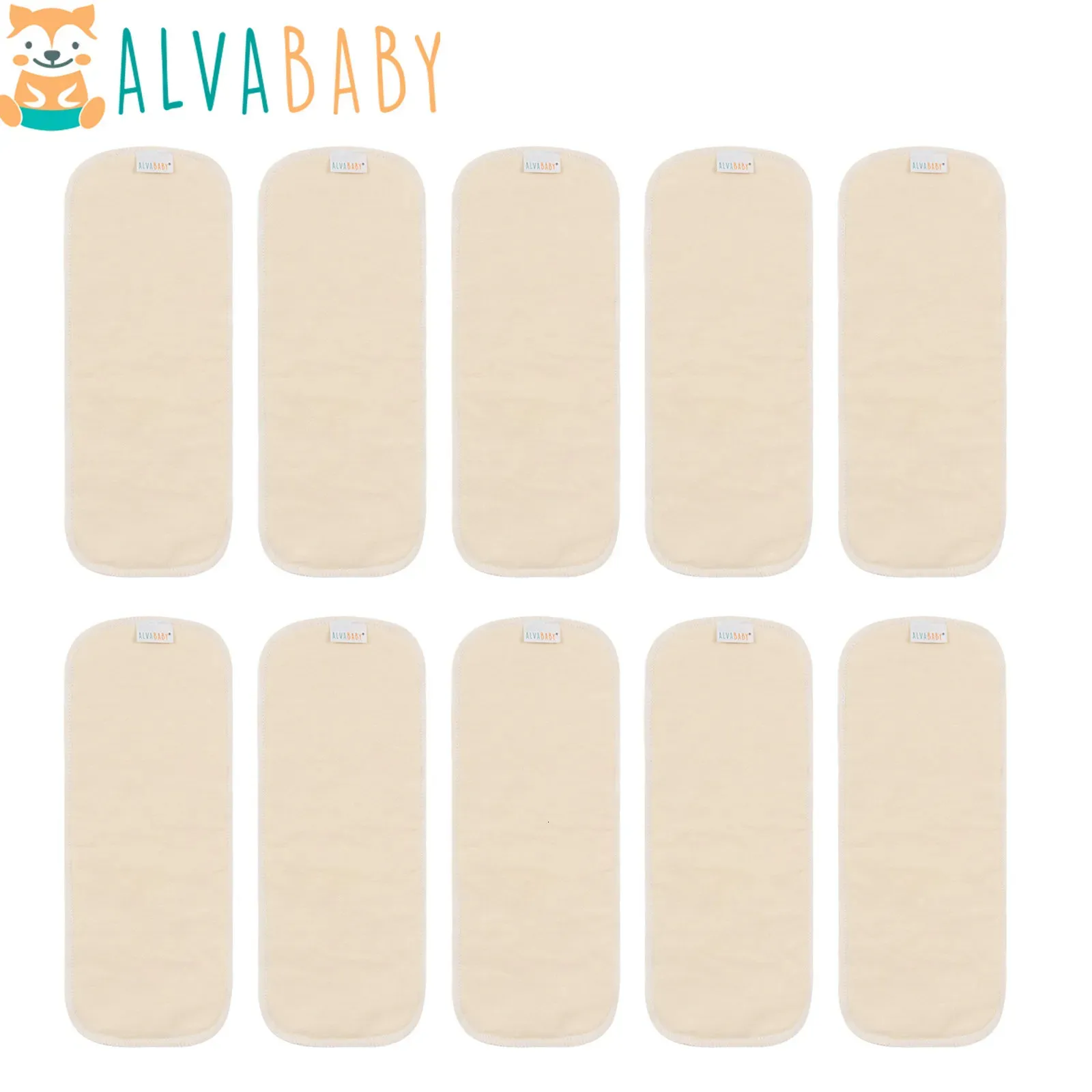10pcslot ALVABABY Hemp Insert Reusable Cloth Diaper Washable 4 layers 240111