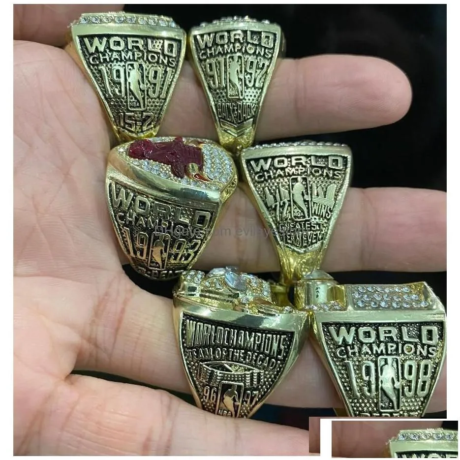 solitaire ring 6pcs chicagobl backetball team champions championship set with wooden box trophy souvenir men women boy fan brithday