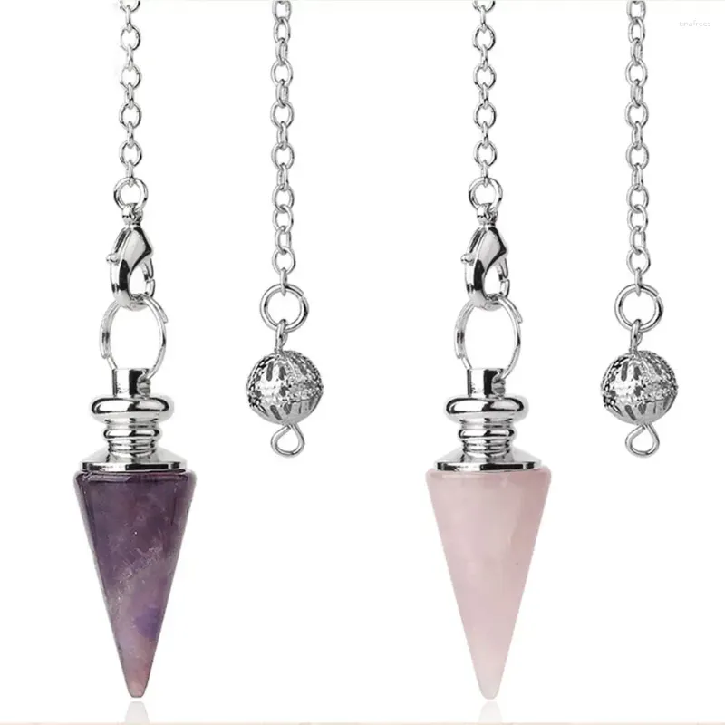 Pendant Necklaces Amethyst Rose Quartz Natural Stone Gemstone Rock Amulet Reiki Pendulum Healing Crystal Conical