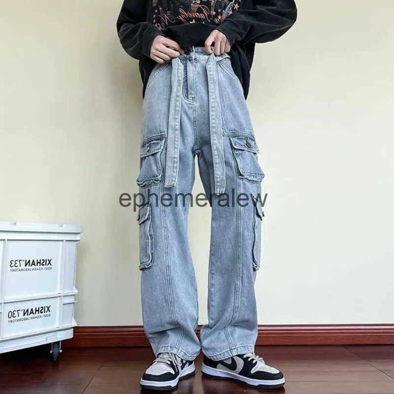 Jeans para hombres Ropa de trabajo americana con múltiples bolsillos jeans Marca de moda de otoño e invierno para hombres rufián guapo hip-hop high street suelto 2023ephemeralew