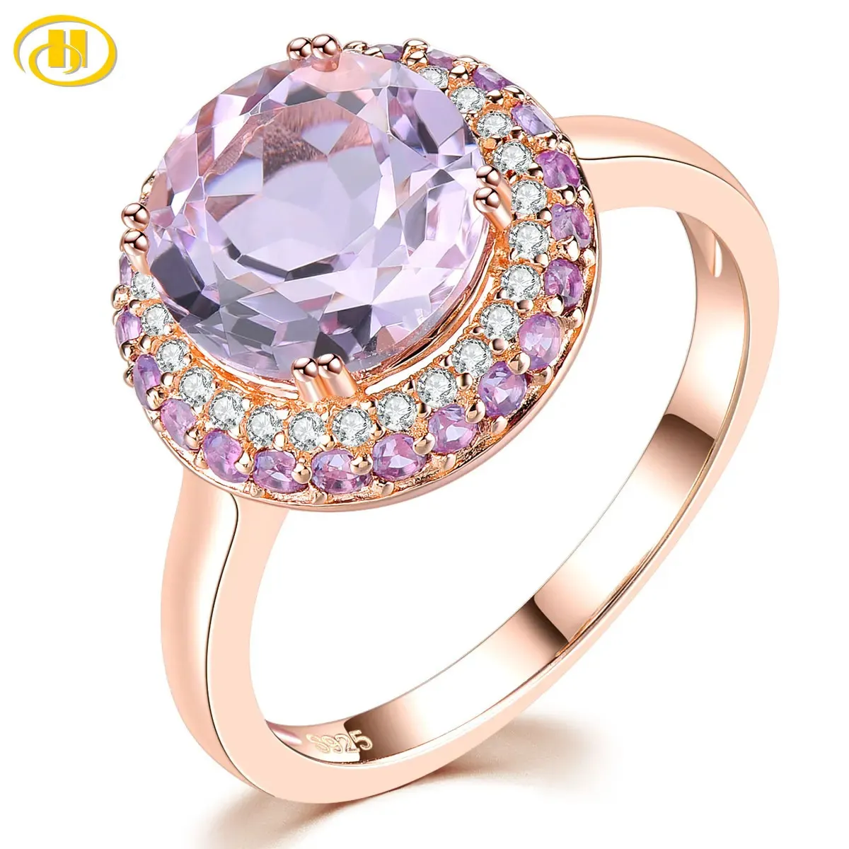 Natural Pink Amethyst Sterling Silver Rose Gold Plated Ring 3 S Romantic Elegant Women's Fine Jewelry Wedding Presents 240112