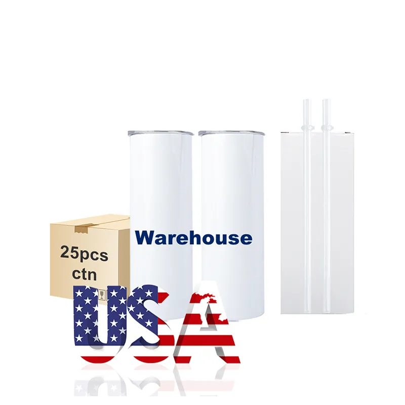 USA Entrepôt En Gros Bouteilles d'eau de 20 oz pour presse à chaud Sublimer les blancs droits Sublimation Gobelets Tasses avec couvercle 0112