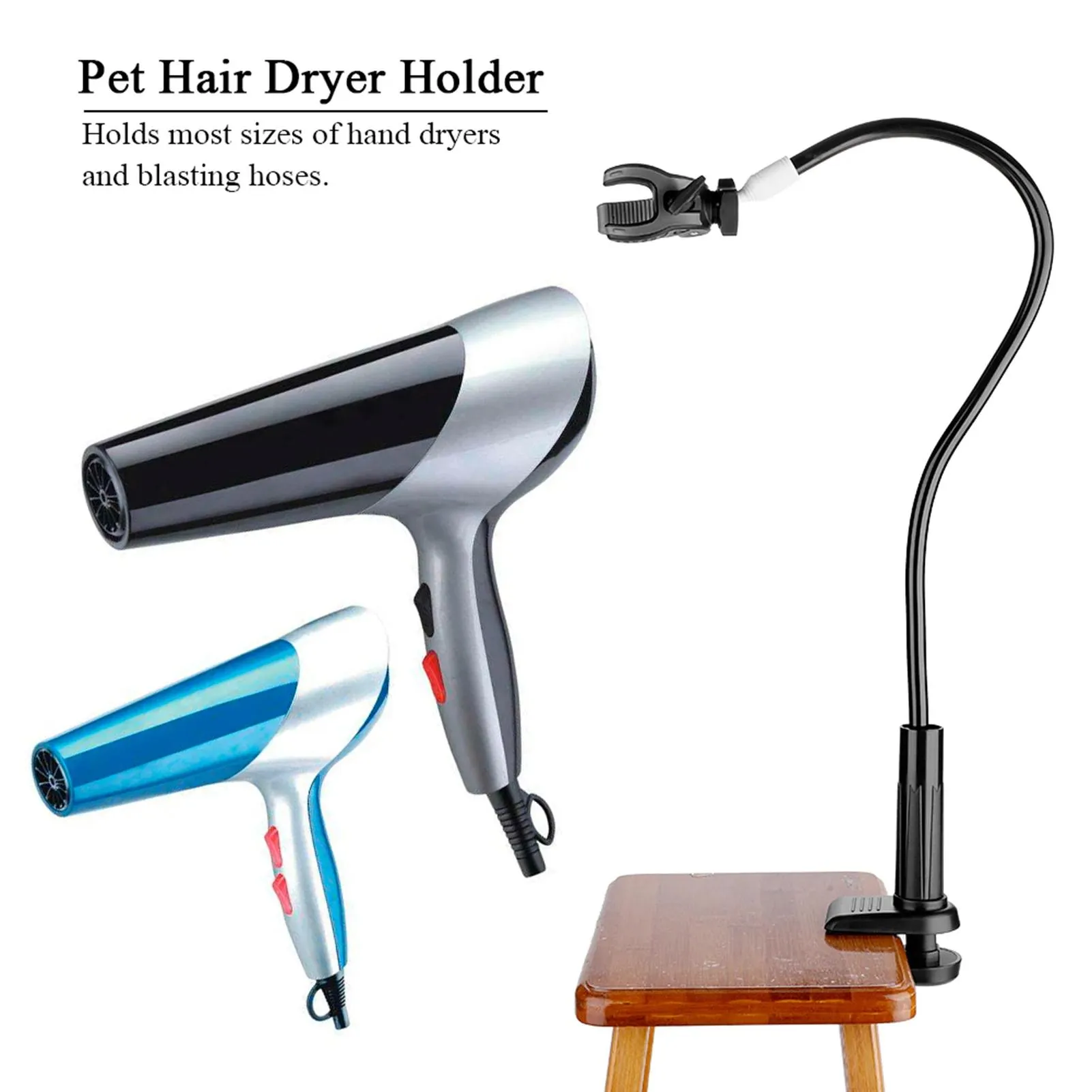 Secador de cabelo para cães e gatos, suporte para secador de cabelo, mesa de aliciamento, braçadeira para cães de estimação, 360 graus ajustável, dobrável, clipes de secador de cabelo