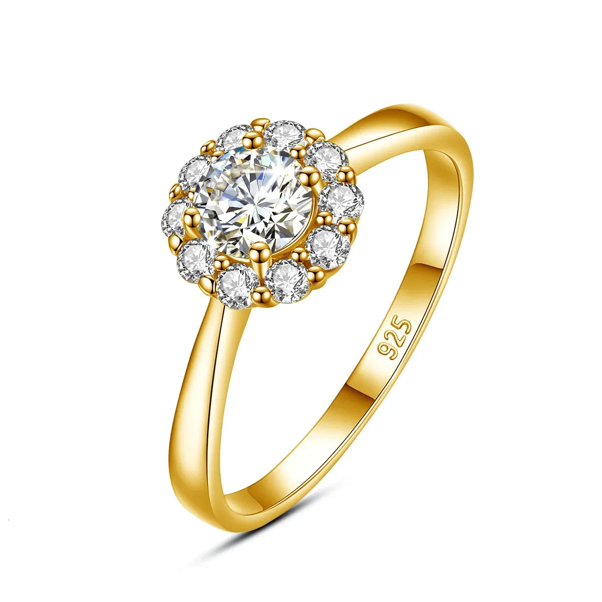 Zertifizierter Frauen-Blumenring mit Moissanit-Diamant, 05 ct, 5 mm, Hochzeit, Verlobungsringe, reiner Silber-Damenschmuck für Mädchen, Geschenk 240112