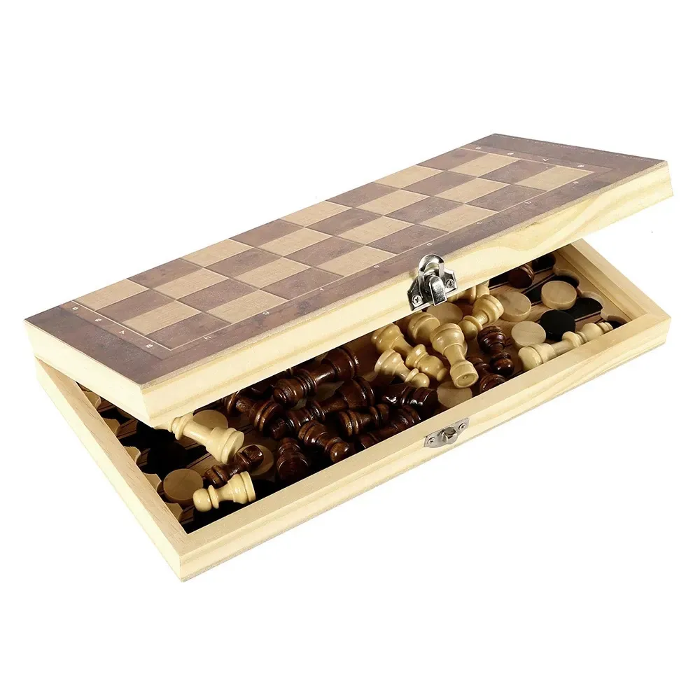 Juego De Backgammon, Ajedrez Y Damas 3 En 1 – Tablero Plegable De Madera, Portátil Y Seguro, Ideal Para Familia Y Amigos +3 Años