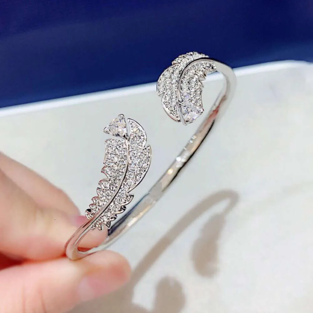 Swarovski Silver Feather Bracelet High Quality Crystal Feather Bangle for Women