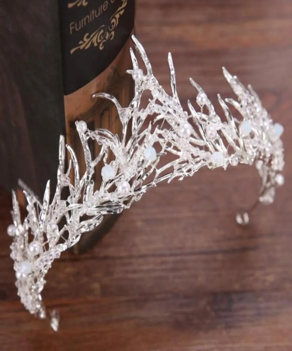 Splendida principessa corone nuziali gioielli da sposa copricapo diademi per le donne argento metallo perle cristallo strass capelli barocchi testa8571704