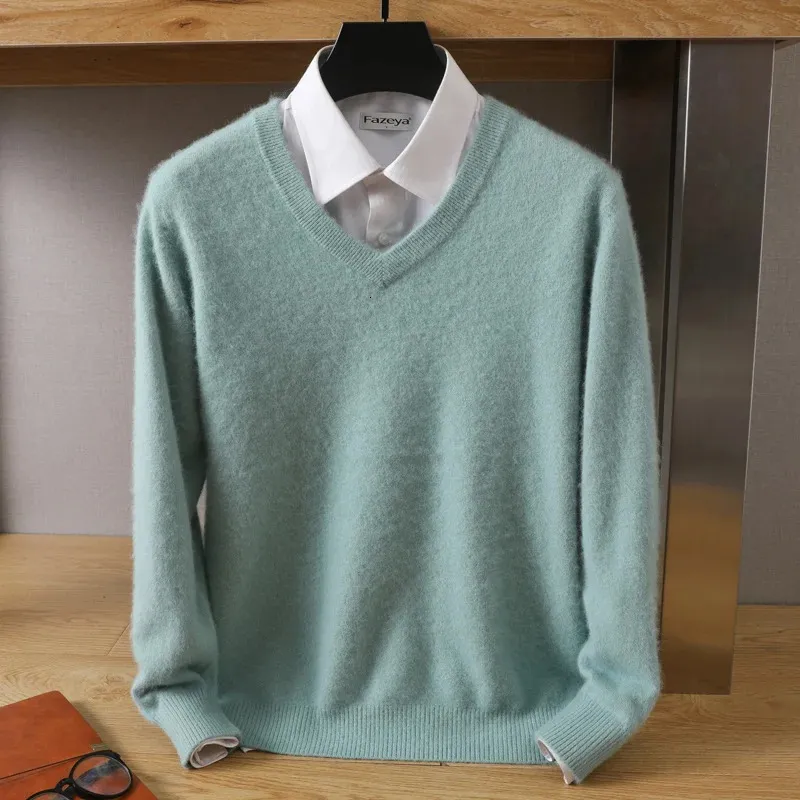 Autunno e inverno 100% visone maglione di cashmere da uomo con scollo a V allentato pullover a maniche lunghe maglione caldo maglione che tocca il fondo 240112