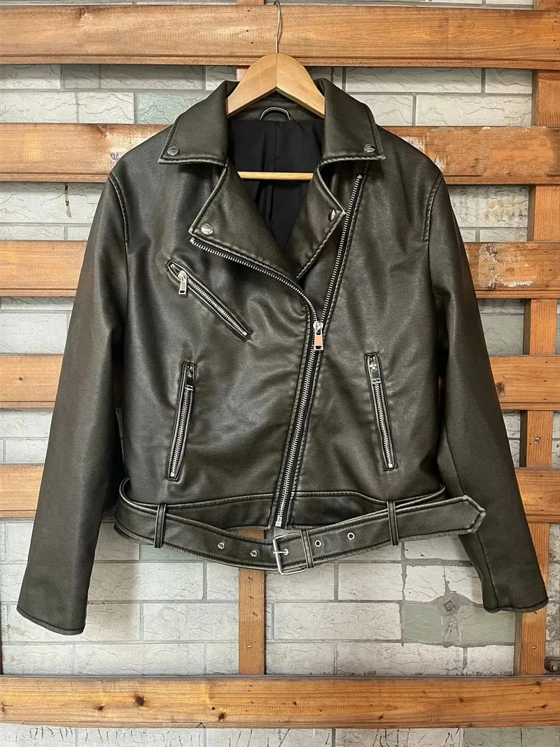 DHgate.com:Womens Faux Leather Biker Jacket, Vintage Short