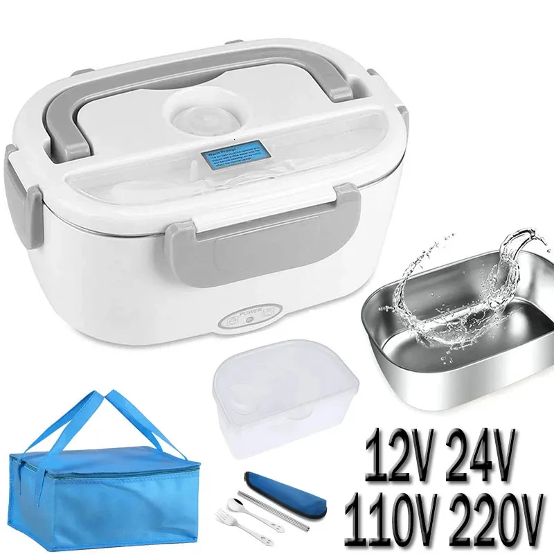 Stainless Steel Electric Heating Lunch Box 12V 24V 110V 220V Car US EU Plug School Picnic Portable Food Warmer Container Heater 240111