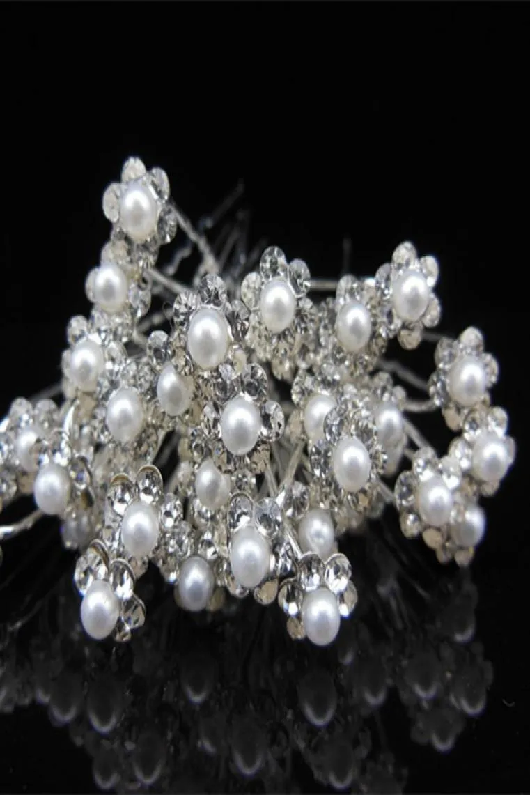 Brudtillbehör Tiaras hårstift 5st lady039s Rhinestone Bridal Wedding Flower Pearls Crystal Headband Hair Clip Pins3738882