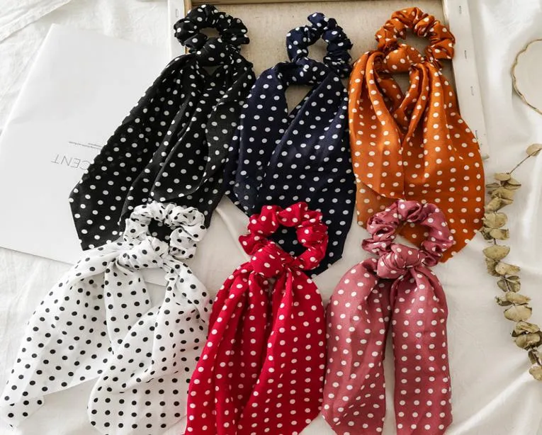 Stip paardenstaart sjaal dames haar strikjes lang lint haarbanden scrunchies haarbanden meisjes hoofddeksels haaraccessoires 6 kleuren 3182 Q3232323