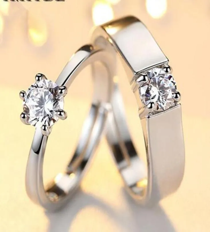 Bagues de fiançailles de mariage en pierre CZ cristal, pour Couples, bague réglable en acier inoxydable pour femmes et hommes, 6140386