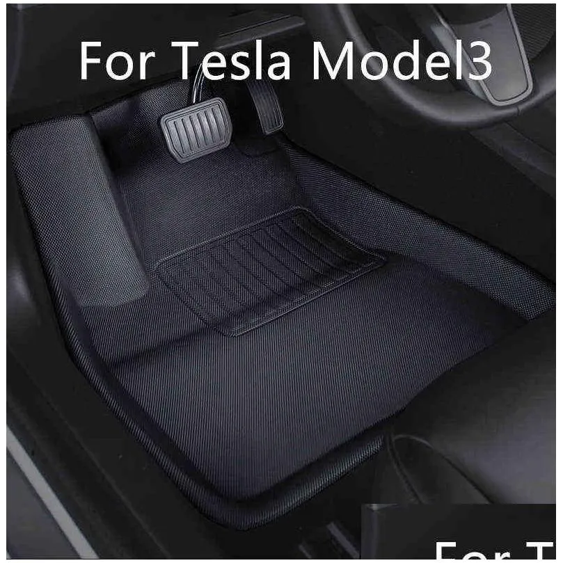 Vloermatten Tapijten Voor Tesla Model 3 2021 Vloermat Waterdicht Antislip Gemodificeerde Model3 Accessoires 3 stks / set Fly Omgeven Speciale Dhjfp