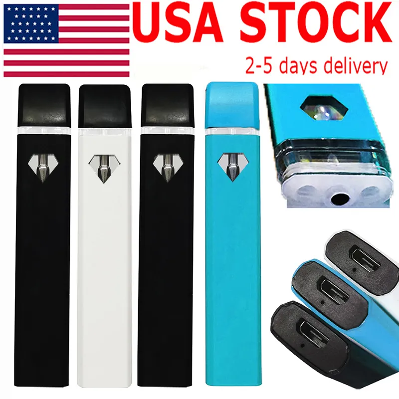 EUA ESTOQUE 1ml Vape Caneta Descartável E-cigarro Diamante Janela Pods Cerâmica Bobina Vaporizador Carrinhos Grosso Óleo Vazio USB Recarregável 280mAh Bateria Snap em Dicas Canetas