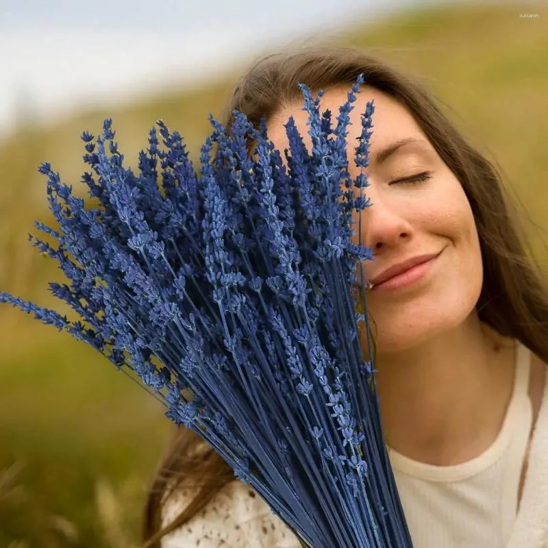 Decorative Flowers Dried Blue Lavender Bundle-Dried Preserved Bouquet For Home Wedding Shower Vase Decor Fragrance