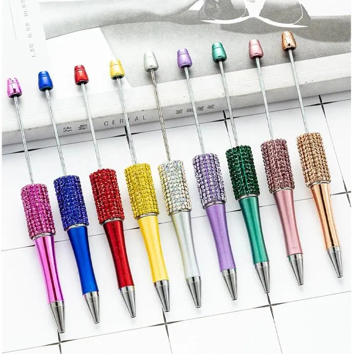 13pc DIY Handmade Sticking Diamond Beaded Ballpoint Pen Stationery Student Gift Beadable Pens For Writing School Office Supplies