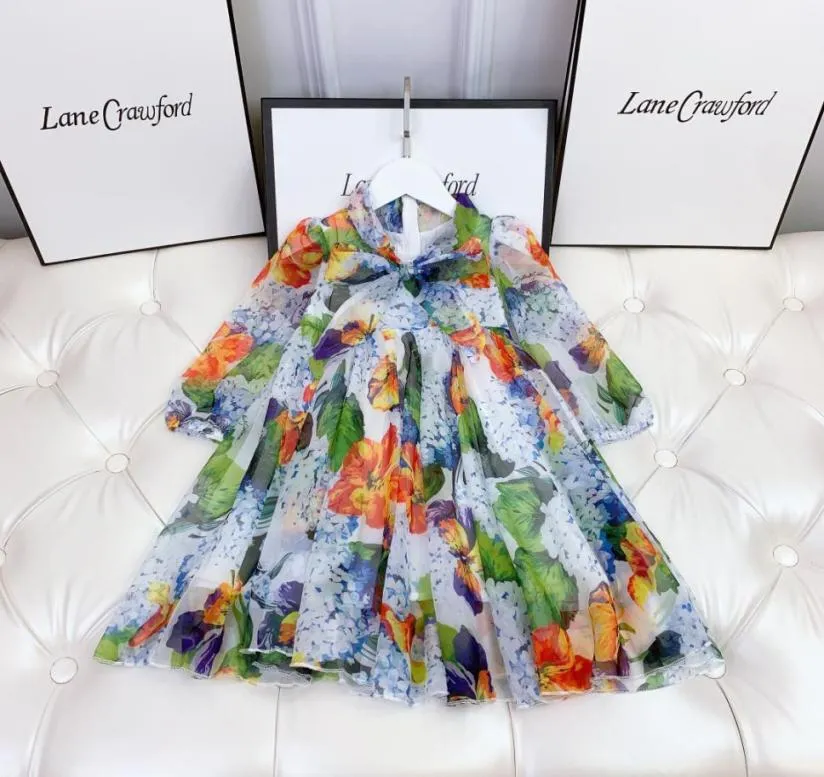 Summer Kids Girls Long Sleeve Dresses Baby Girl Chiffon Flower Print Dress Fashion Children Tutu8813184