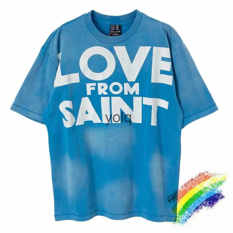 Camisetas para hombres Lavado Azul Tie-Dyed Saint Michael T Shirt Hombres Mujeres Amor de alta calidad de Saint Top Tees T-shirtyolq