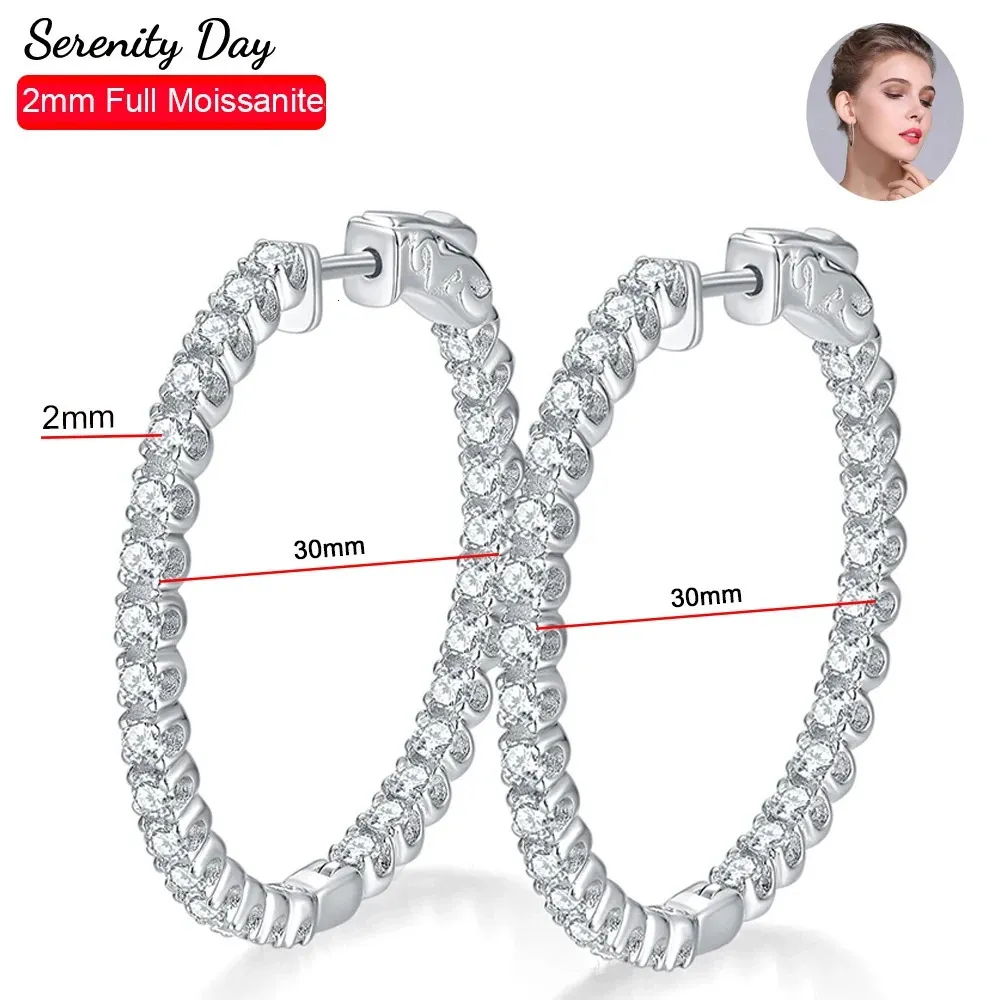 Serenity Day Est D Color 2mm Full Hoop Earrings S925 Sterling Silver Stud Ear Plate PT950 Jewelry for Women Gift 240112