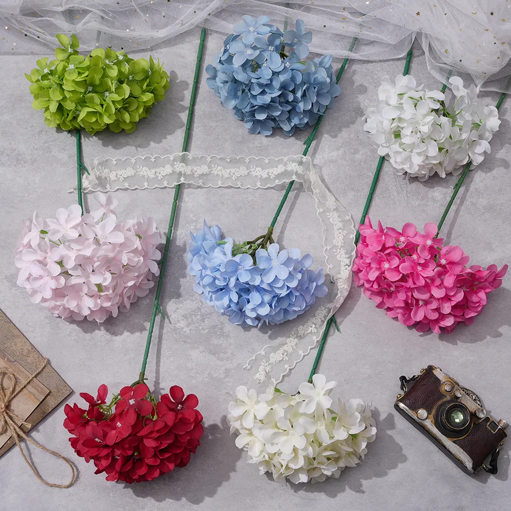 Pentagonal Petals Hydrangea Single-branch Hydrangea Korean Wedding Hall Flower Wall Flower-arranging Road Welcome Decoration Fake Flower XD