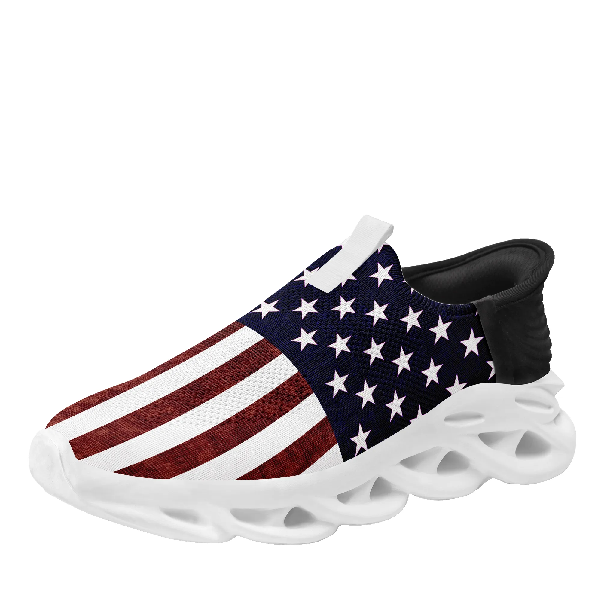 CoolCustomize Custom USA Nation USA NANAL FLAG Star Unisex Sneaker 개인화 된 미국 애국적 슬립에 가벼운 무게가 가벼운 미국 애국적 슬립 테니스 MS 워킹 남성 여성 스포츠 신발