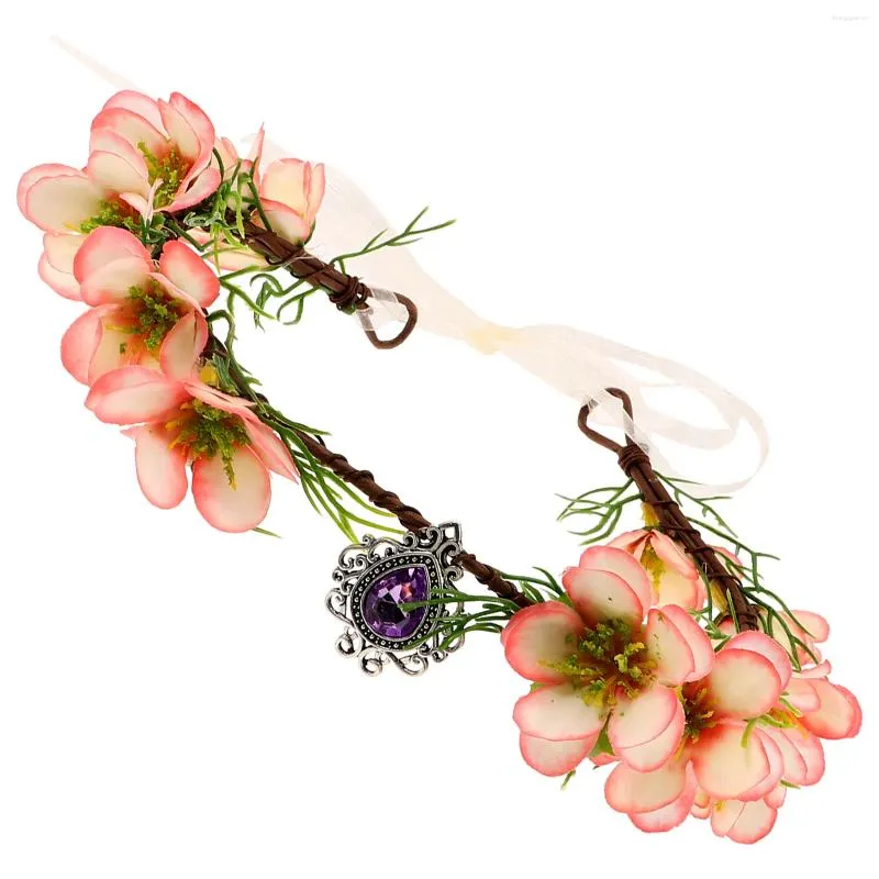 Saç klipsleri orman tarzı yapay çiçek kristal kolye çelenk dekoratif aksesuarlar nedime elbisesi ayarlanabilir (pembe)