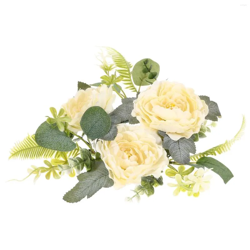 Decorative Flowers Candlestick Wreaths Rings For Pillars Silk Wedding Decorations Ceremony Tabletop Artificial Rose