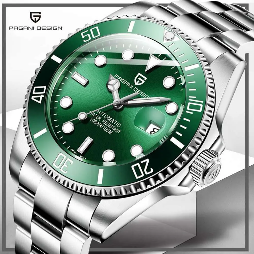 Mechanical Fully Automatic Black Green Water Ghost Night Glow Waterproof Steel Hollow High End Men s Watch