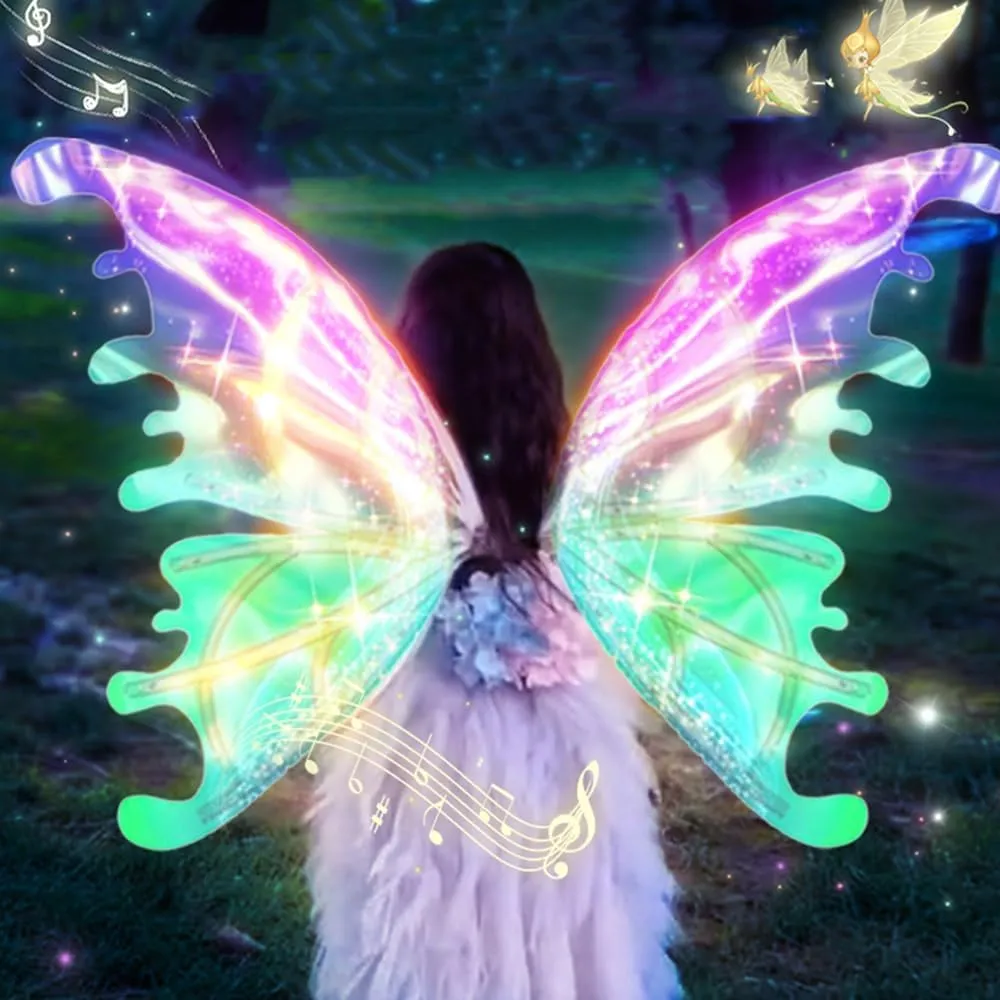 Electric Fairy Butterfly Wings with LED Lights - Perfect Party Accessory for Girls Women with Moving Butterfly Wings