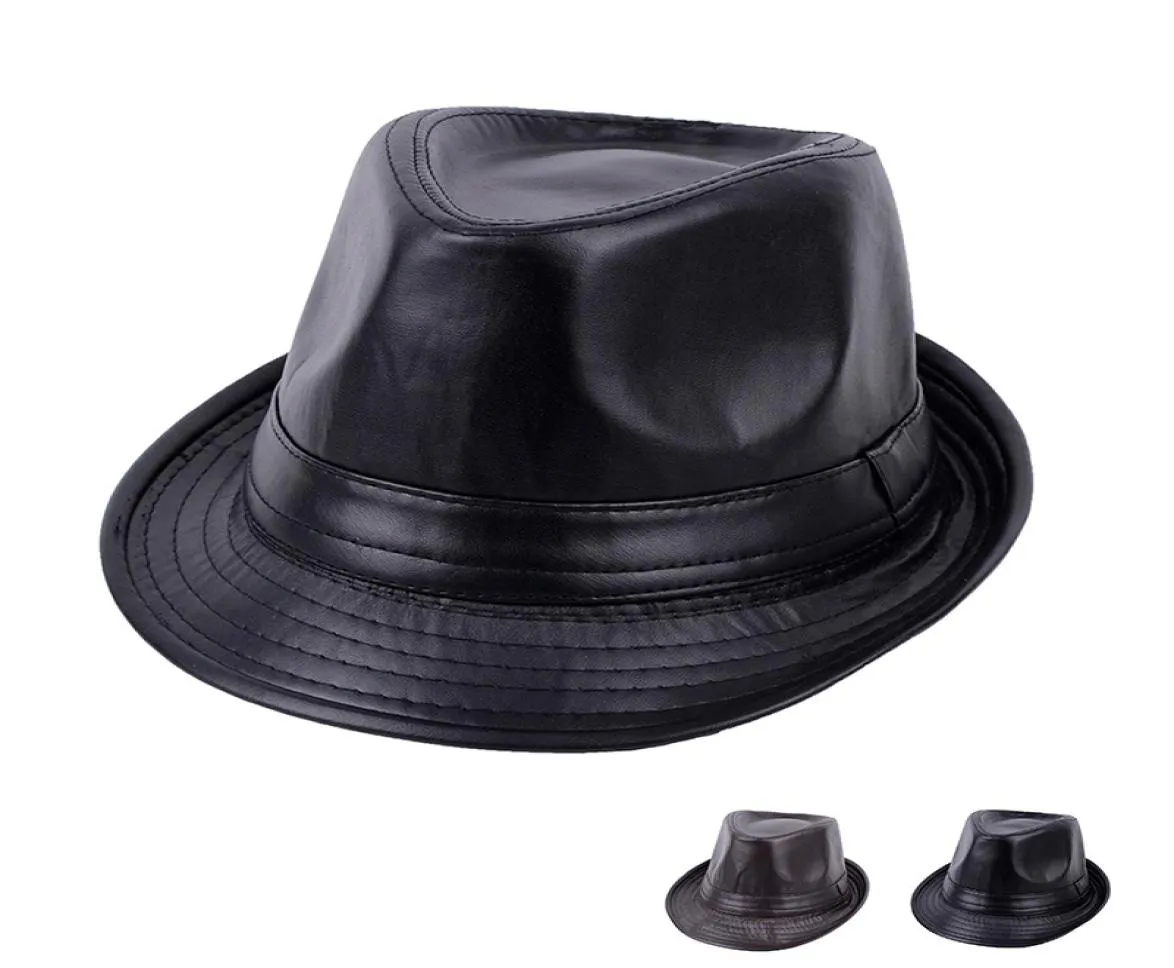 2021 Steg in i hösten och vintern ny pu läderhatt Ljus board mode brittiska enkla retro mössa mens fedora hatt mode5583599