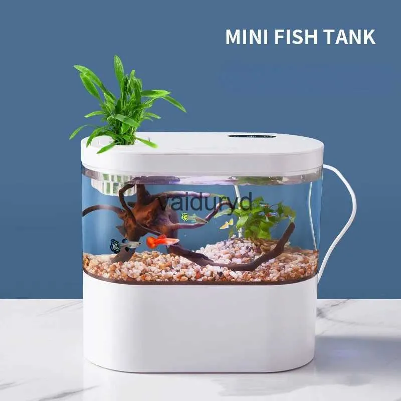 Aquariums Desktop Creative Mini Aquarium Fish Tank med biokemiskt filtreringssystem och LED -ljus Betta Fish Ecological Water CycleVaiduryD