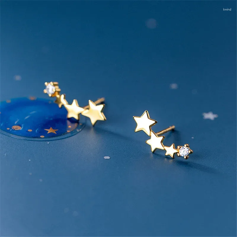 Pendientes de tuerca Glaxy Star Cluster de Plata de Ley 925, tres estrellas para mujer, diamantes, joyería de plata de ley, tachuelas, regalo genial