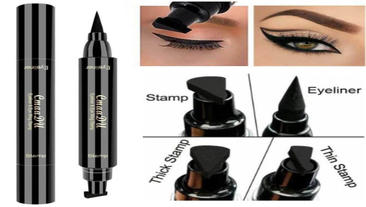 Double Head Stamp Wing Eyeliner Pen Black Liquid Eye Liner Pens Waterproof Natural Easy to Wear CmaaDu Makeup Pencils9549479