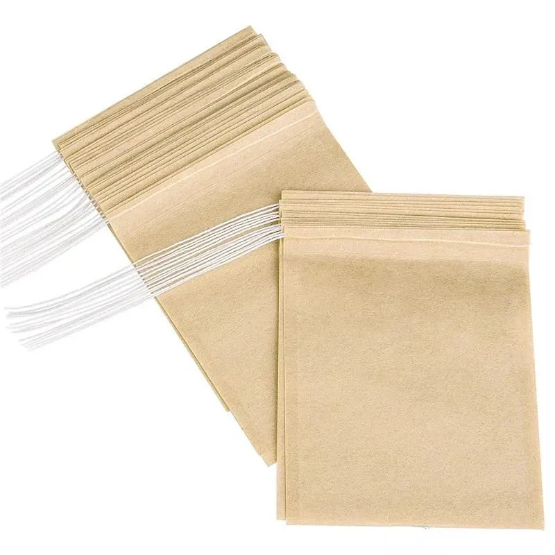 6*8cm Tea Filter Bag Strainers Tools Natural Unbleached Wood Pulp Paper Drawstring Bags Disposable Infuser Pouch 100 Pcs/Lot 11 LL