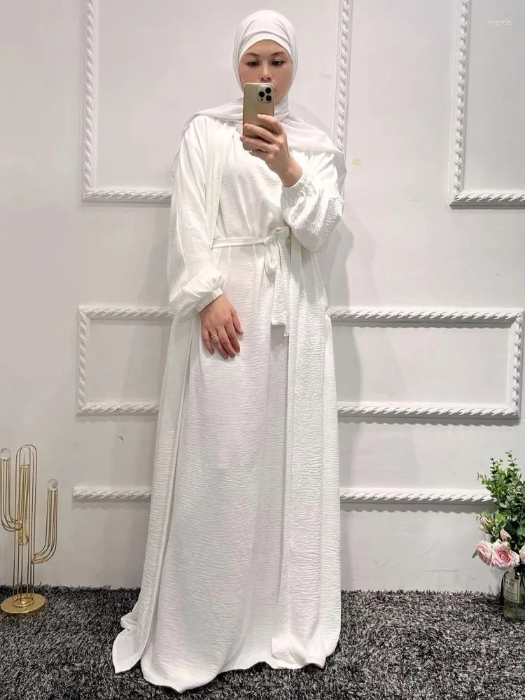 Этническая одежда Открытая Абая из мятой ткани Кимоно Мусульманские женщины Исламская повседневная одежда Дубай Турецкий скромный наряд Рамадан Ид Хиджаби (без внутренней части)