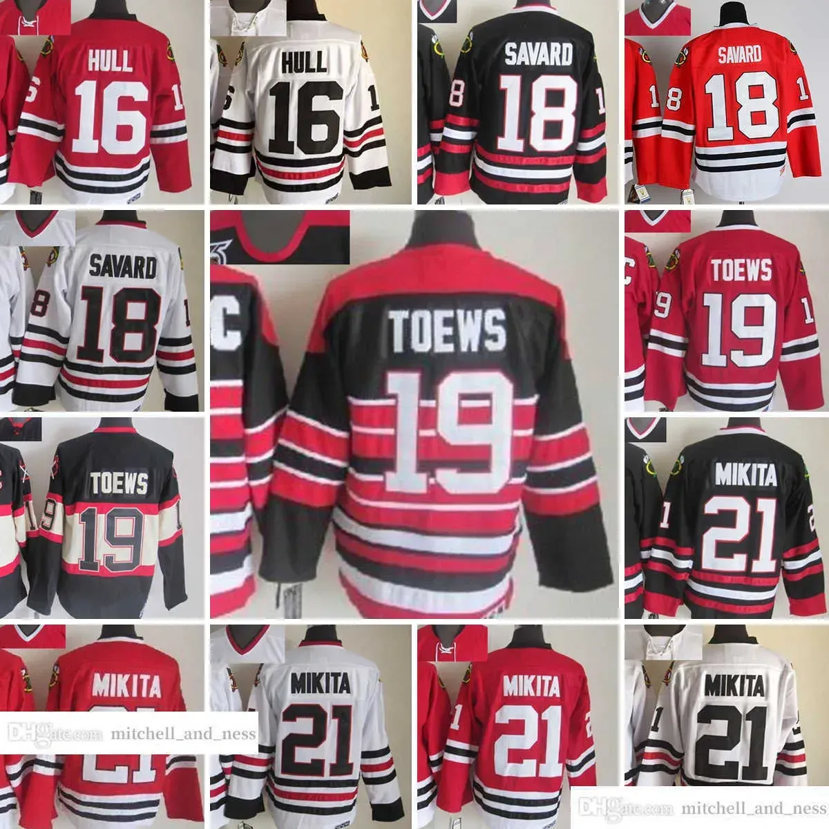 1926-1999 Film Rétro CCM Hockey Jersey Broderie 21 Stan Mikita 19 Jonathan Toews 18 Denis Savard 16 Brett Hull 81 Marian Hossa Vintage Je