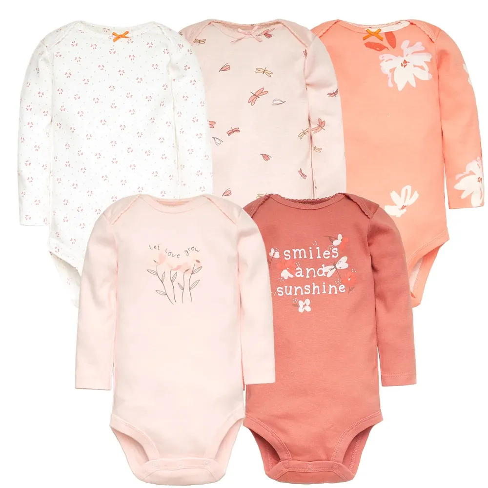 3-5 pçs/lote algodão macio bebê bodysuits manga longa nascido conjunto de roupas de bebê natal bebê meninas meninos roupas infantil macacão 240111