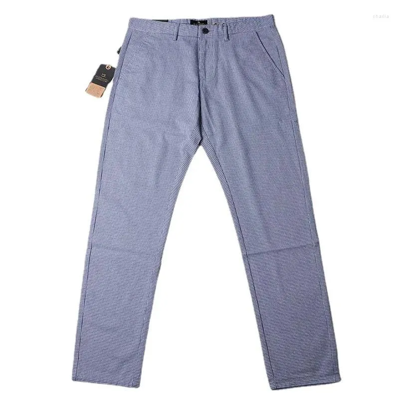 Pantaloni da uomo Pantaloni formali da lavoro elasticizzati da uomo slim blu a quadri estivi