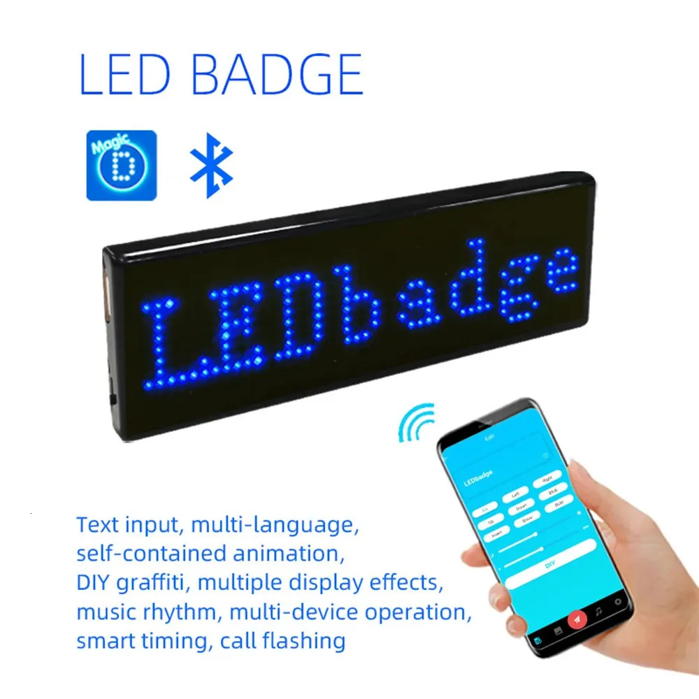 Bluetooth LED 이름 배지 DIY 프로그래밍 가능한 스크롤 스크롤 메시지 보드 다중 언어 미니 LED 태그 패턴 디스플레이 파티 회의 240112