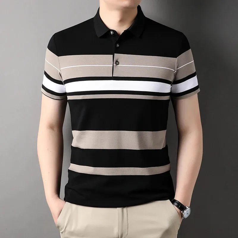 Poloshirts voor heren Korea Man Golfshirts Zomer Gestreepte print Knop Kleding Zakelijke stijl Mannelijke streetwear T-shirt met korte mouwen 240111